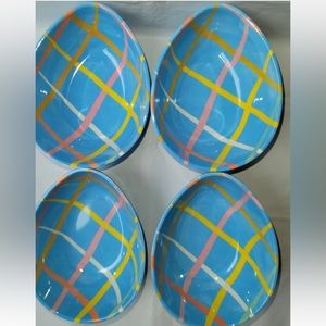 Set of 4 Spritz 6" Melamine Easter Spring Blue EGG Shaped Bowls Pastel Stripes